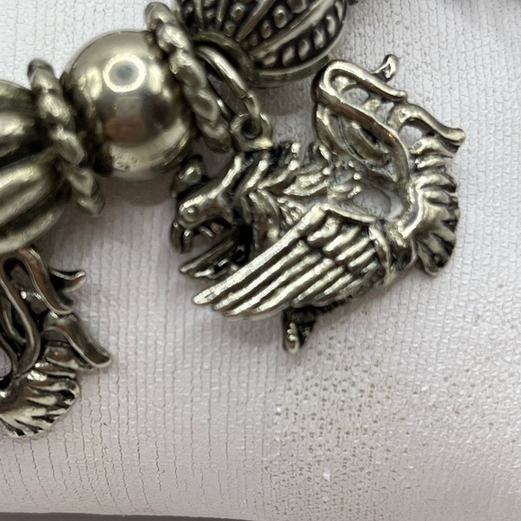 Dragon Charm Bracelet Stretch MJ Enterprises 80s Dark Silver Tone Vintage 8” - Picture 2 of 12